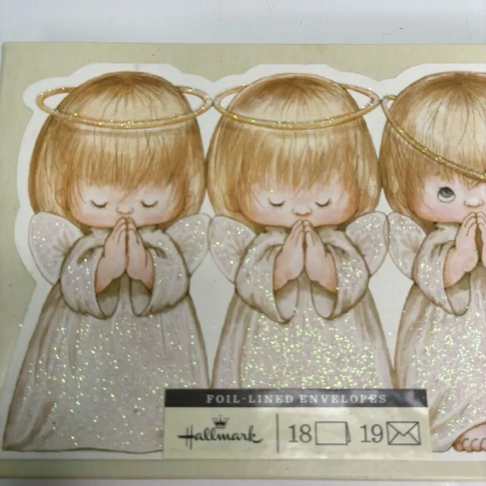 Hallmark Christmas Cards Ruth Morehead Three Little Angels Box Of 18 Foil Cards